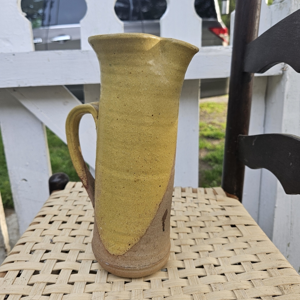 Handcrafted Yellow and Brown Ceramic Pitcher